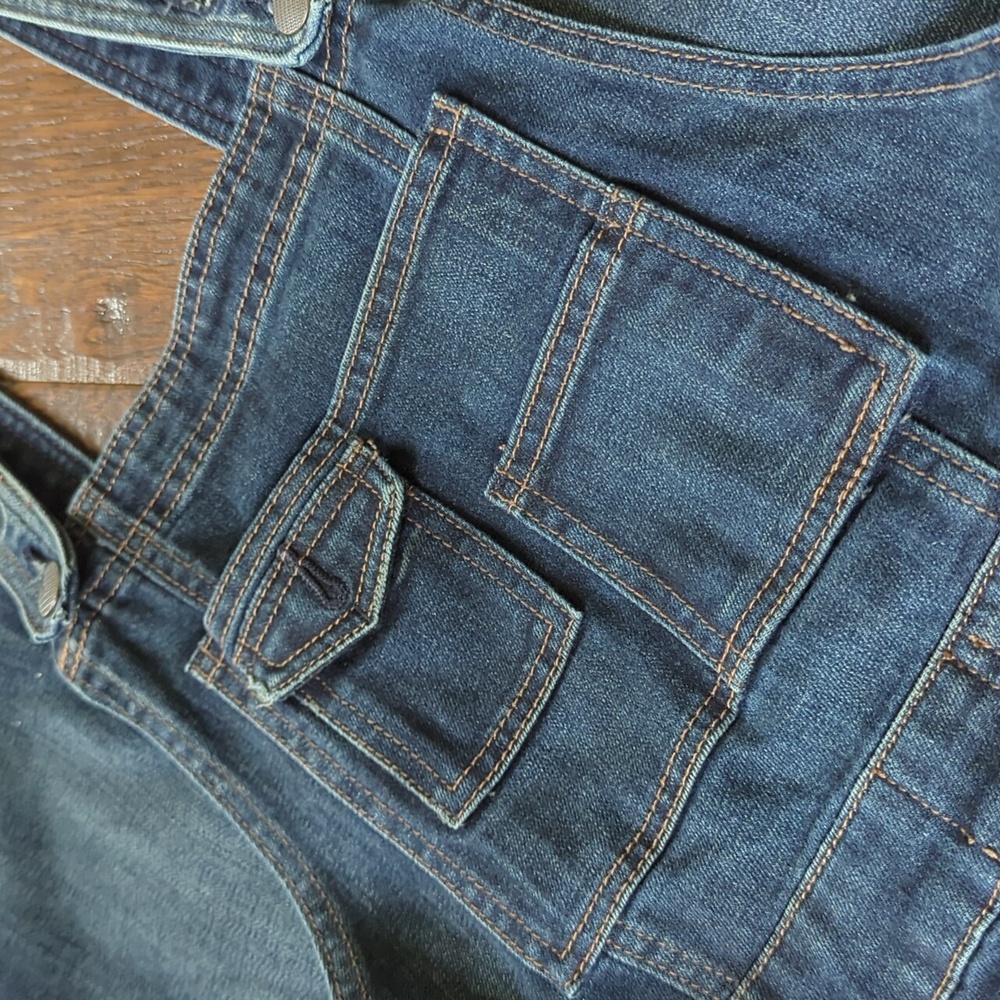 FREE PEOPLE I Slim/Skinny Fit Dark Blue Denim Jean Century Overalls, 26 - Picture 5 of 15